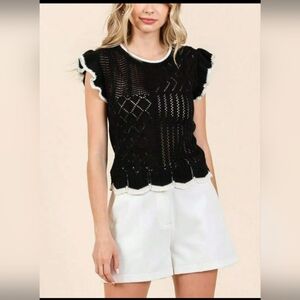 Mittoshop Black and White Knit Ruffle Blouse